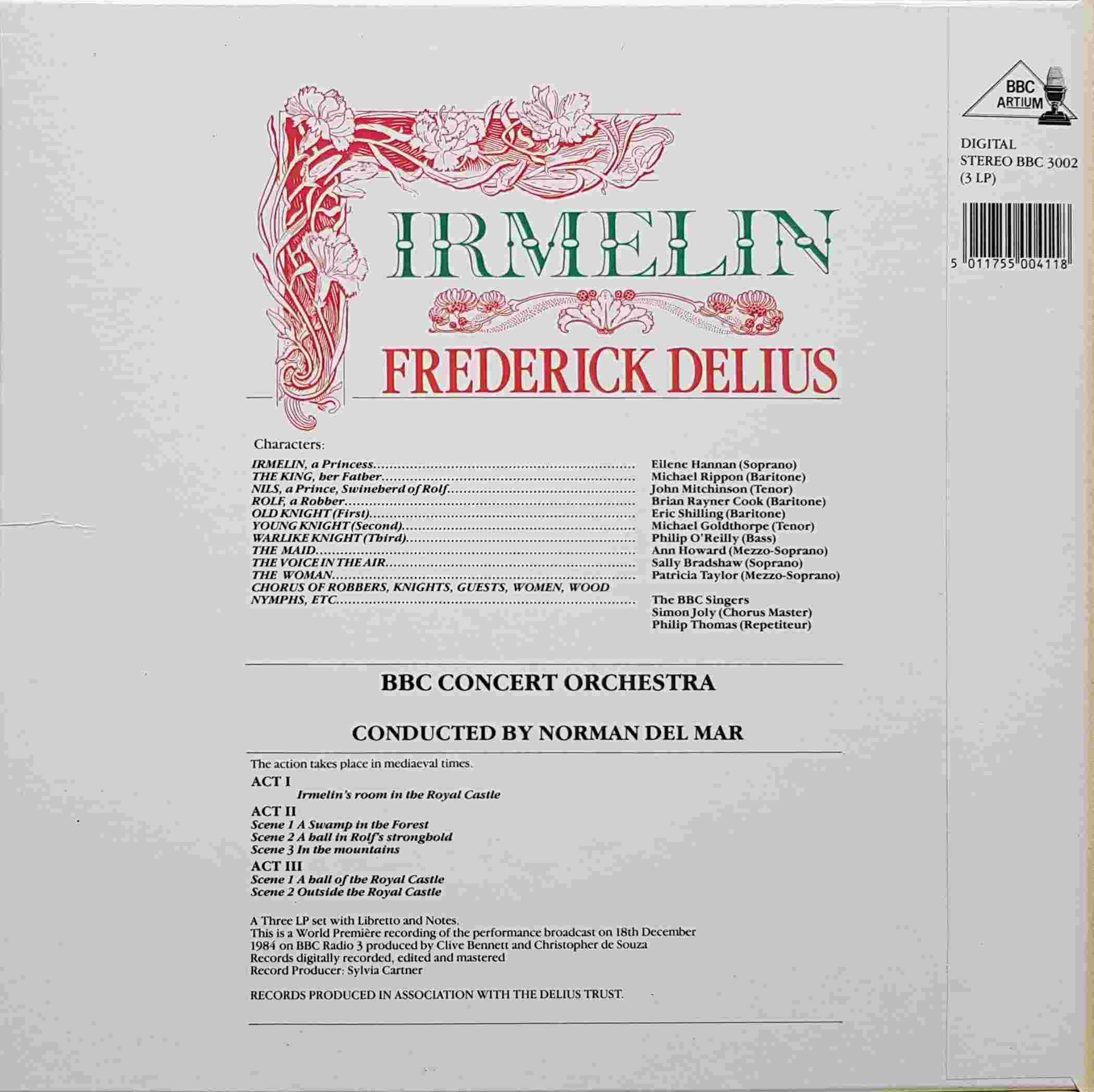 Picture of BBC 3002 Irmelin by artist Frederick Delius from the BBC records and Tapes library
